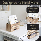 BLU MONACO | Natural Wood Desktop Mail Organizer with Drawer | Three-Tier Mail Sorter with Black Label Holders | Countertop Mail Holder & Document Storage for Home or Office