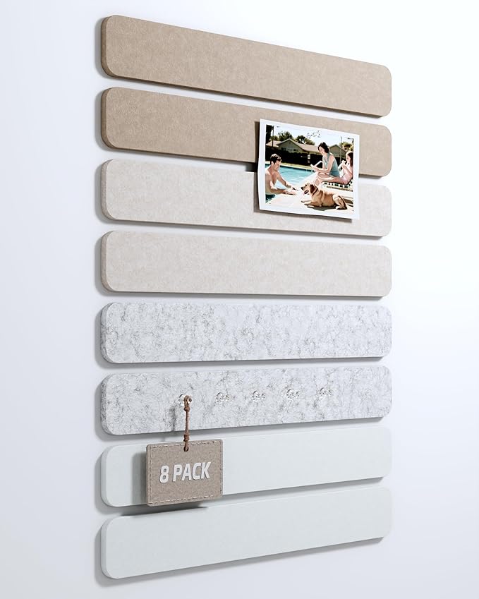 Cork Board Alternative Felt Strip Board 8-Pack 13"x2", Office Pin Board with 50 Push Pins, Adhesive Install for Bedroom Door & Home Office(Stone Beige)