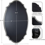 Kate and Laurel Leanna Decorative Scalloped Metal Chalkboard; 24 x 36; Silver; Framed Rounded Oval Vintage Chalkboard for Unique Display; Organization; and Decor
