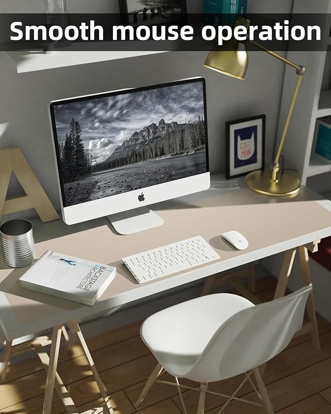 Non-Slip Desk mat,PULeather Desk Pad Protector, Office Desk Mat, Large Mouse Pad,Desk Blotter, Laptop Desk Pad, Waterproof Desk Writing Pad for Office and Home (Apricot, 40" x 17")