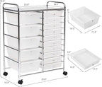 GLACER 15 Drawers Rolling Cart, Storage Cart with w/Removable Drawers & Steel Frame, Multipurpose Organizer Cart w/Sleek Handle, Utility Cart on Lockable Wheels for Home, School, Office (Clear)