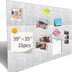 Large Cork Bulletin Board Alternative for Office60 x 35" - 15 Pack Felt Bulletin Boards Dart Wall Protectors 70 Pcs Safe RemovableAdhesive Tabs Pcs for Office Wall, School, Home Decor, Silvery Grey