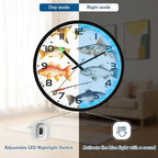 Vozoza Fishing Underwater 12 Inch Analog Wall Clocks Battery-Operated with Led Lights for Living Room Bedroom Kitchen Office Decor, Battery Not Included