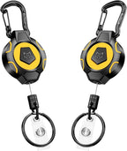 MNGARISTA 2-Pack Upgraded Retractable Keychain, 10 OZ Retraction, 31.5" Stainless Steel Cord, Heavy Duty Carabiner Badge Holder, ID Badge Reel with Badge Strap and Key Ring