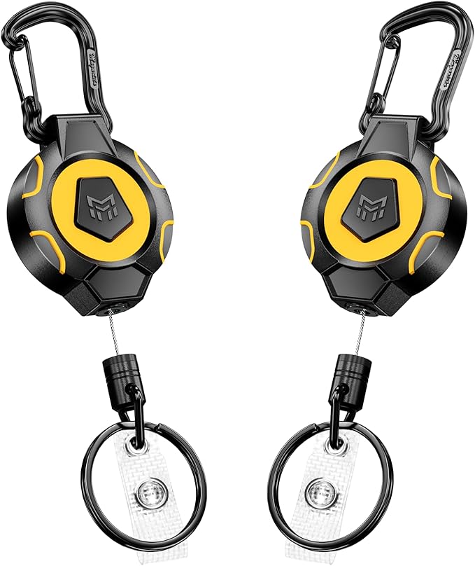 MNGARISTA 2-Pack Upgraded Retractable Keychain, 10 OZ Retraction, 31.5" Stainless Steel Cord, Heavy Duty Carabiner Badge Holder, ID Badge Reel with Badge Strap and Key Ring