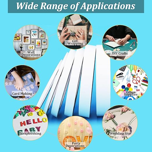 SmaringWing Double Sided Tape for Crafts, 6 Rolls Multi-Size Double-Sided Adhesive Tape for Arts, Photography, Gift Box, Scrapbooking, Card Making, Paper Backing