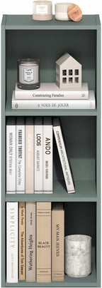 Furinno LUDER Book Shelf, 3-Cube Bookshelf, Bookcase, 9.3" x 12" x 31.5", for Living Room, Bedroom, Home Office, Sage Green