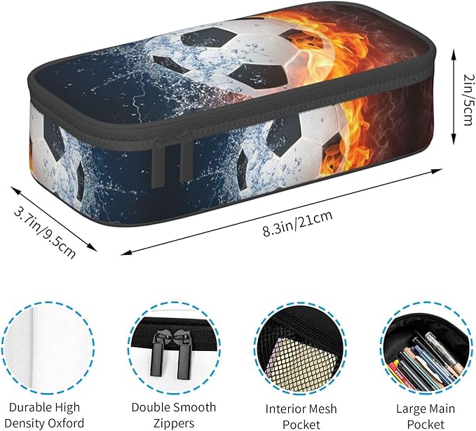 HKHEHOP Soccer Ball Cool Sport Pencil Case Big Capacity Storage Pencil Pouch Stationery Bags With Zipper Portable Pen Holder Box Organizer For Boys Girls Teens Student College School Office Supplies