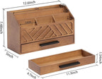 dreampossible Brown Wood Desk Organizer and Accessories with Drawer, Bill Mail Organizer and File Mail Holder for Office Supplies, Modern Desk Accessories & Workspace Organizers for Desk Organization