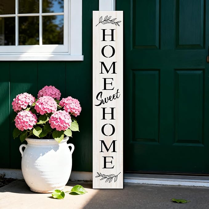 Farmhouse Wooden Welcome Sign Stand for Front Door, 47" Large Home Sweet Home Welcome Sign for front porch, Rustic Vertical Tall Xmas Gift Porch Leaner Decor for Outdoor Patio Garden