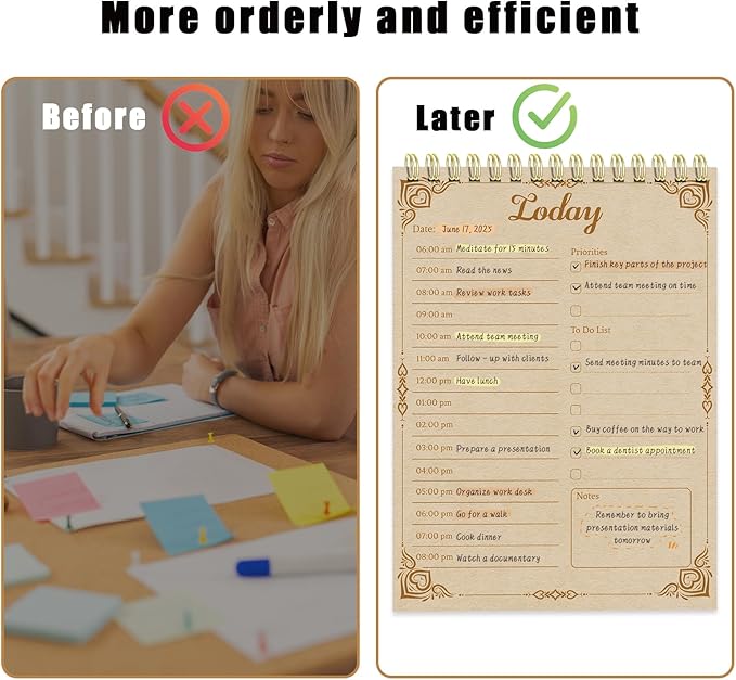 Tlenpo Daily To Do List Notebook 60 Sheets Vintage kraft paper, 5.1 x 7 In, Calendar and Organizer, Spiral Daily Planner Notebook for Office Note and Todo Organization, Retro Yellow