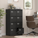 4 Drawer File Cabinet with Lock, High-Capacity Vertical Metal Filing Cabinet for Home Office, Heavy Duty Locking Steel Storage for A4/Letter/Legal Size, Black, 17.7" D x 14.6" W x 52.6" H