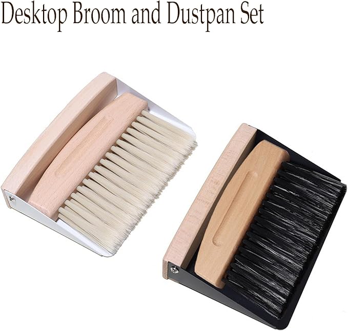 BSMstone Mini Broom and Dustpan Set Small Metal Dustpan and Brush Set Hand Whisk Broom for Home Office Desktop Sofa Pet Care Household Cleaning (PET bristles, Black)