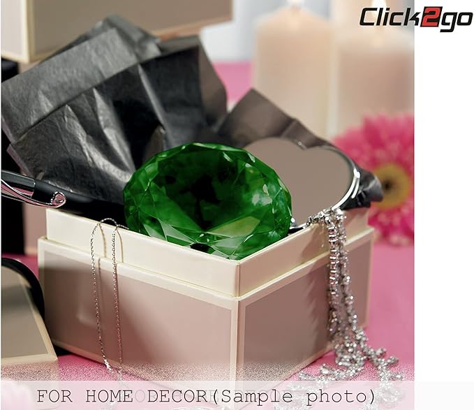 CLICK2GO 3” / 80 mm Dark Green Diamond Shaped Glass Crystal Paperweight – Home Office Decor & Valentine's Day Gift Wedding Favors Centerpieces Decoration with Gift Box