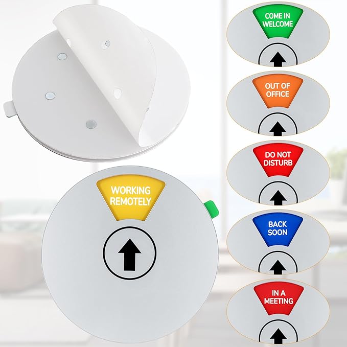 Office Door Sign, White Rotating Status Door Sign with 6 Options - Do Not Disturb/Out of Office/In a Meeting/Come in Welcome/Working Remotely/Back Soon, 6 Inch Round Privacy Signs (White)