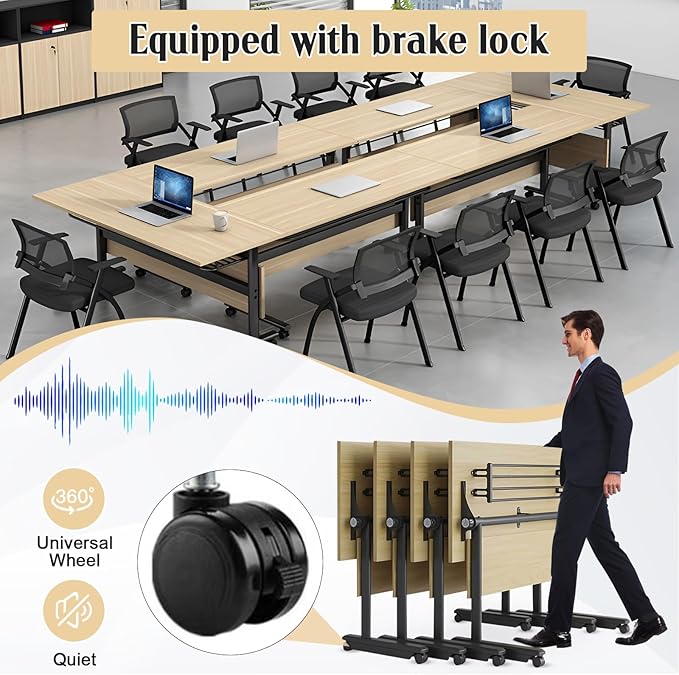 Conference Table,55.1''Folding Conference Room Table for 4-12 People,Mobile Flip Top MeetingTraining Table with Different Coulor and Styles for Offices, Classrooms,Meeting Room (4, 61''G)