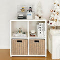 IRONMIX Metal 4 Cube Storage Organizer with 2 Storage Basket, Short Bookshelf with Storage, Horizontal Bookshelf, 2 Tier Open Bookcase Cube Shelf for Home Office Library (White, 700 with Basket)