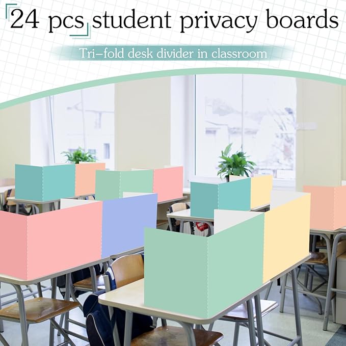 SATINIOR 24 Pcs Desk Dividers for Students, 12 Colors Testing Dividers Privacy Folders for Classroom Must Have Bulk, Study Panel for School Teacher Student Study Supplies(Vivid Style)