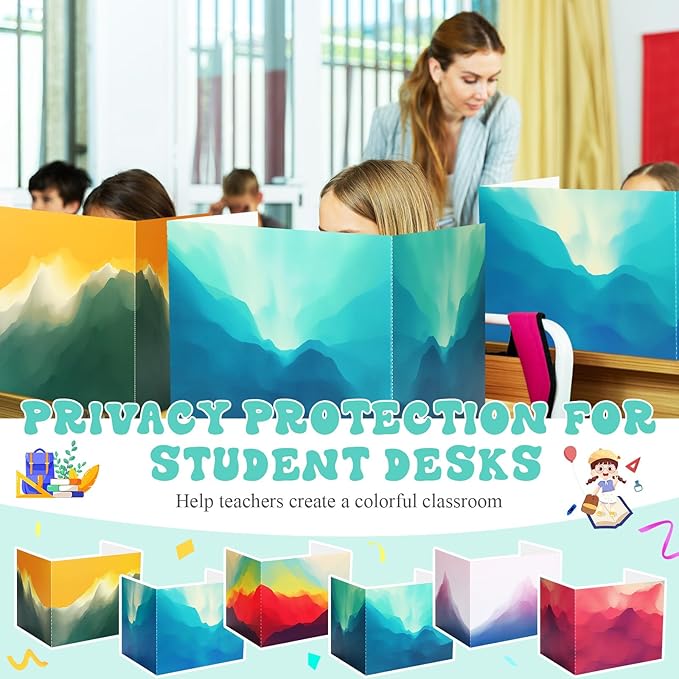 SATINIOR 24 Pcs Desk Dividers for Students, 12 Colors Testing Dividers Privacy Folders for Classroom Must Have Bulk, Study Panel for School Teacher Student Study Supplies(Gradient Style)