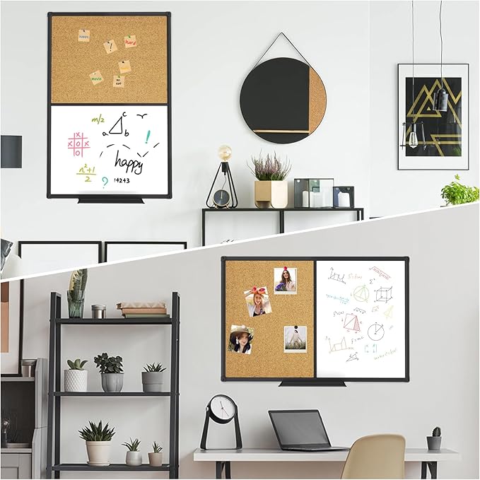 XBoard Magnetic whiteboard 48x 36 - Combo Whiteboard Dry Erase Board/Cork Board, Magnetic White Board + Corkboard with Black Aluminum Frame, 10 Colorful Push Pins & Marker Tray Included