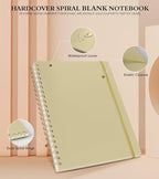 Blank Spiral Notebook Journal 8.5” x 11”, A4 Large Sketch Book for Women Men, 100 GSM Blank Paper Drawing Notebook, Plastic Hardcover Spiral Bound Sketchbook for Sketching Work School Writing, Yellow