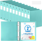 Henoyso 12 Pcs 3 Ring Binder 2 Inch Round Fits Letter Size 8.5'' x 11'' Paper Plastic Flexible Binder Bulk Holds 490 Sheets with 1 Pockets Versatile Organizer for Home Office School (Mint Green)