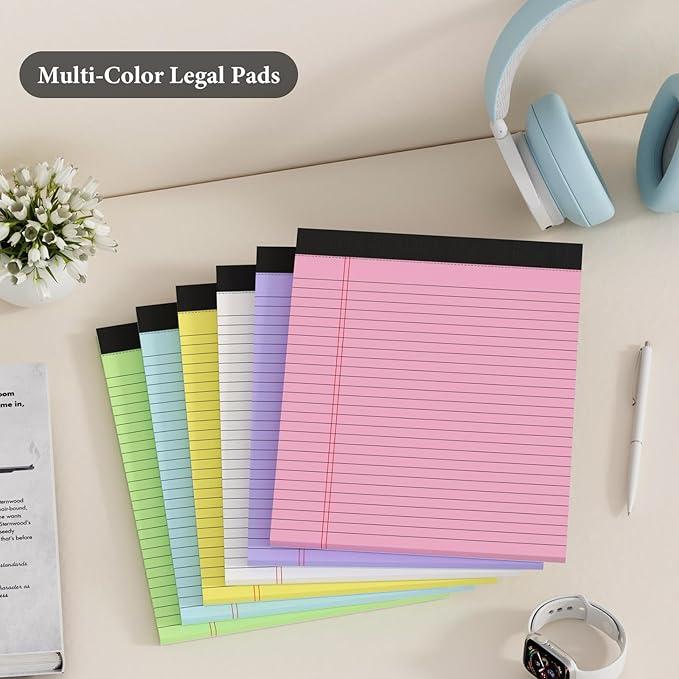 Nichela 6 Pack Legal Pads 8.5 x 11 Colored Note Pads 8.5 x 11 Pink Notepad Perforated Writing Pads 8.5 x 11 Lined Paper Pads of Paper Wide Ruled 30 Sheets Notebook To Do List for School, Office, Home