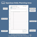 IN-luxpro Daily Planner 2026 with One Page Per Day,(A5-8.5" x 5.9"),12 Months Calendar Hourly Appointment Book Monthly Tabs & Self-adhesive Pen Holder,Inner Pocket, Vegan Leather Hardback,Blue