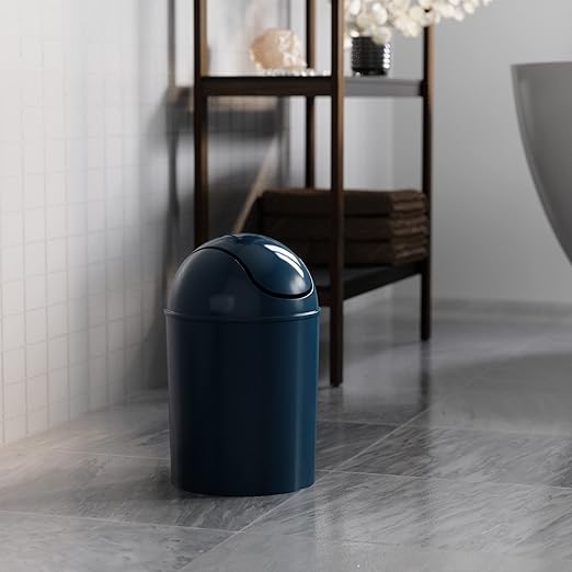 Umbra 1.25 Gallon Mini Waste Can with Removable Swing-Top Lid - Small Garbage Bin for Kitchen, Bathroom, Bedroom, Office - Compact Trash Can Fit Under Tables & Counters - Dark Blue