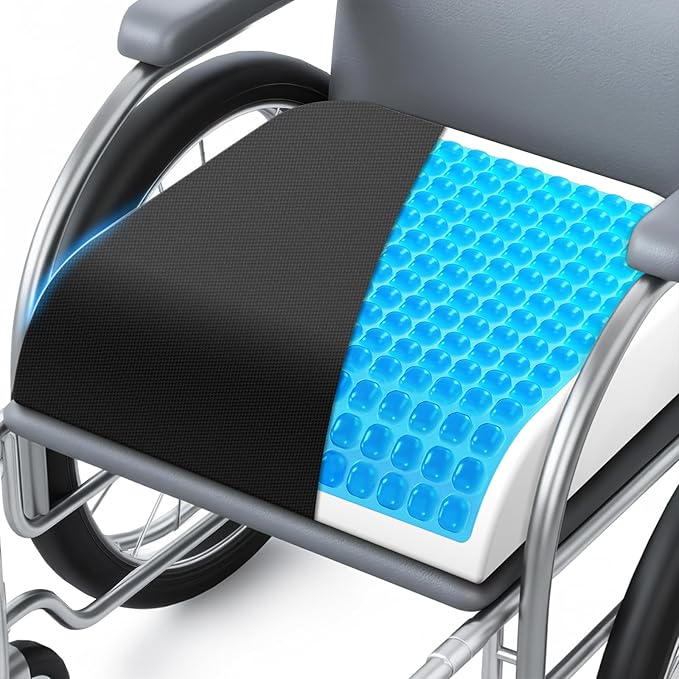 ComfyInLove Wheelchair Seat Cushion - Cooling Gel & Memory Foam Office Chair Cushion with Non-Slip Bottom & Washable Cover, Ergonomic Car Seat Pillow for Sciatica, Tailbone, Back Comfort (Black)
