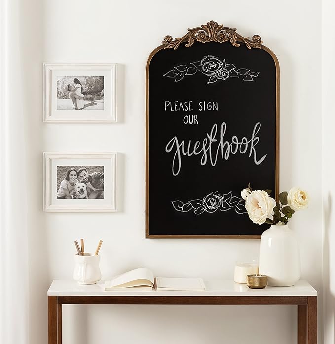 Kate and Laurel Arendahl Arch Chalkboard; Gold; 19 x 31; Framed Arched Ornate Vintage Magnetic Chalkboard for Unique Display; Decoration; and Organization