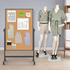 Double-Sided Corkboard Whiteboard, 32 x 48 Inches Dry Erase Board on Wheels, Height Adjustable, Portable Freestanding Board for Office, Planning, and Presentations (Cork & Black)