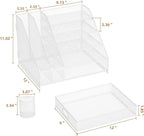 Marbrasse Desk Organizer with File Holder, 5-Tier Paper Letter Tray Organizer with Drawer and 2 Pen Holder,Mesh Desk Organizers and Accessories,Desktop Organizer and Storage for Office Supplies(White)