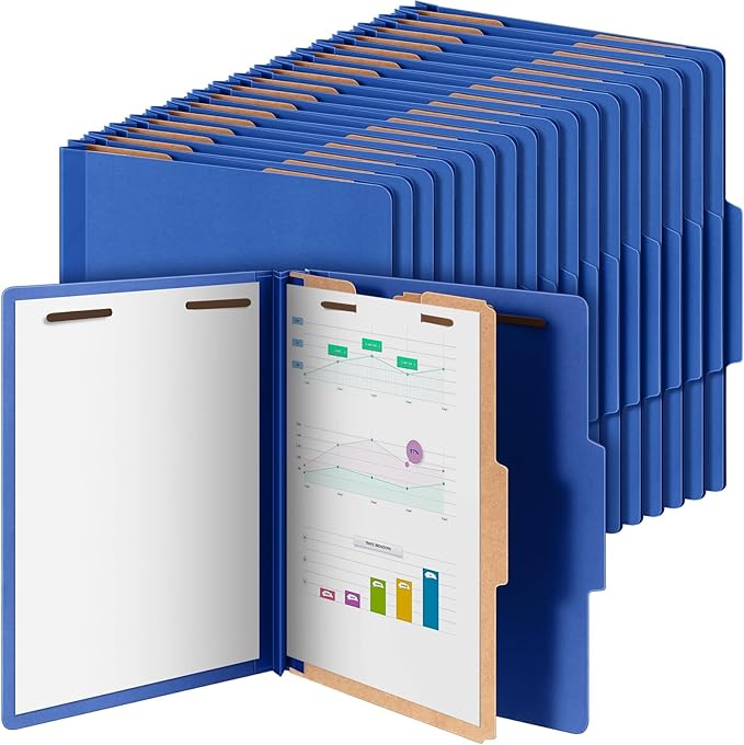 Skyygemm 60 Pcs Classification Folders Letter Size, 1 Divider Pressboard File Folder with Fasteners, Expanding File Organizer Bulk for School Teachers, Office Employee, Coworker, Staff (Dark Blue)