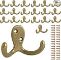 CBWLWJ 20 Pack Coat Hooks Wall Hooks for Hanging, Heavy Duty Double Prong Metal Hook Wall Mounted for Living Room, Bathroom, Kitchen, Bedroom for Coat, Bag, Scarf, Towel, Hat, Key, Cup (Bronze)