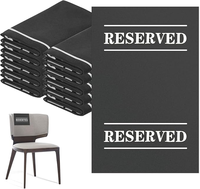 10 Pcs Reserved Chair Signs Cloth Church Placeholder Reserved Pew Signs Chair Reserved Seat Coverswith Printed Words For Weddings, Churches, Eceptions, Cinema,Celebrations, Parties and Events(Black)