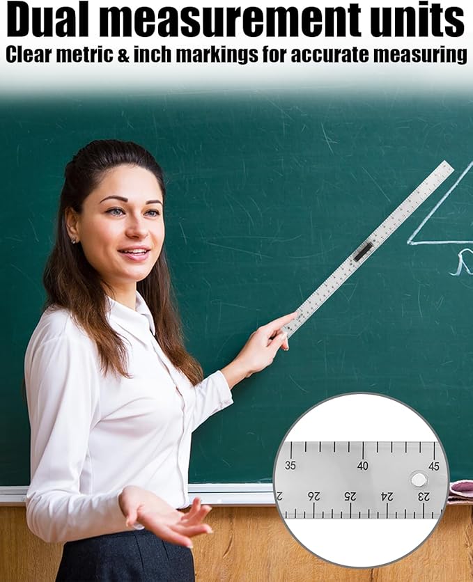 39in Clear Plastic Meter Stick with Handle, Detachable Sectional Teacher Ruler, Transparent Classroom Measuring Stick for Math Science Whiteboard Chalkboard