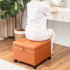 Asense 17 Inch Storage Ottoman Foot Rest,Square Faux Leather Foot Stool,Small Ottoman with Storage,Padded Seat for Entryway,Living Room,Bedroom,Couch,Under Desk,Brown