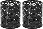 EasyPAG Black Pen Holder for Desk, 2 Pack Round Pen Organizer, Brush Holder for Vanity, Metal Pencil Cup Organizer for Home, Office, Classroom, School