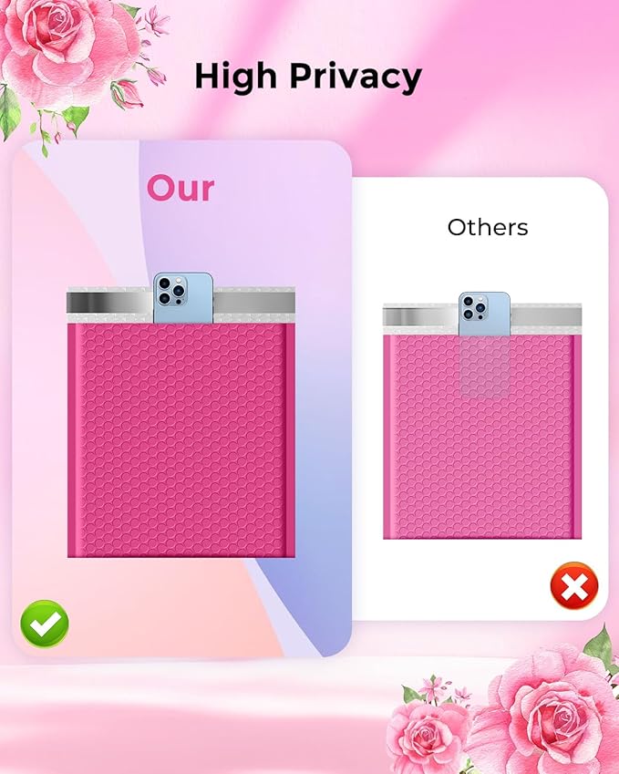 Metronic Bubble Mailers 8.5 x 12 Inch 40 Pack Pink Bubble Mailers Waterproof Padded Envelopes for Packaging, Shipping, Small Business Bulk