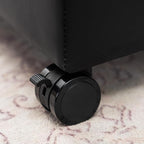Adeco Modern Leather Ottoman with Wheels, 18.8" Black Square Rolling Ottoman with Storage, Upholstered Button Tufted Vanity Stool with Hinged Lid for Living Room, Bedroom, Dorm