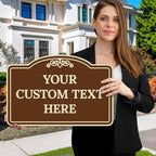 Custom Decorative Sign, Personalized Metal Sign for Business, Driveway, Home, Airbnb, Office Door Plaque, Brown Background 12x18 Inches, ACM, Fade Resistant, Made in USA by Sigo Signs