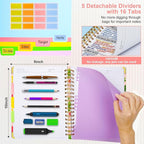 Spiral Journal Notebooks for Work, 300 Pages 5 Subject Notebook College Ruled with Dividers & Tabs, 8''x 10'' Large Notebook Journal for Women Students Note-Taking and Organizer (Pink Floral)