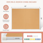 AMUSIGHT Double-Sided Large Cork Board, 48" x 36" Foldable Hanging Aluminum Framed Bulletin Board, Vision Board Pin Board Corkboards for Walls, Office, School Decor, 20 Pushpins