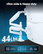 Ergounion Dual Monitor Arm for 13-49 Inch Ultrawide Screens, Heavy Duty Monitor Mount for 2 Monitors up to 44lbs, Full Motion Vertical Stacked Dual Monitor Arm Desk Mount, 75/100mm VESA Mount, White