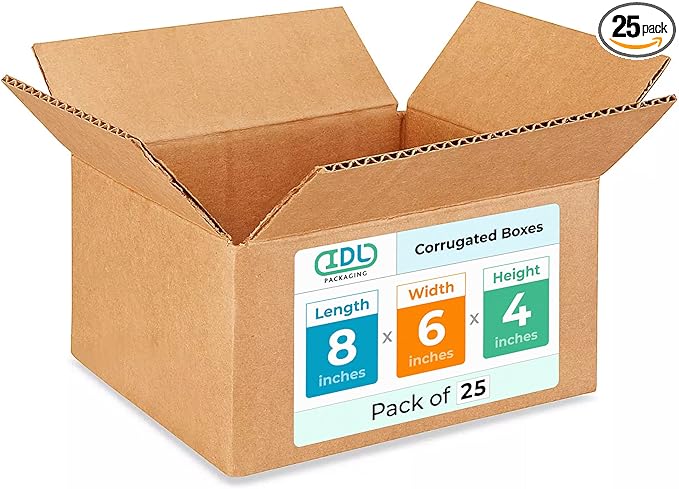 Small Moving & Shipping Boxes 8"L x 6"W x 4"H (25-Pack) - Extra Strength 200 lb vs Regular - Corrugated Boxes for Packaging Moving Stuff - Corrugated Box - Square Cardboard Box by IDL Packaging