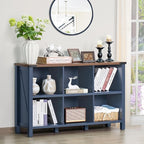 Joaxswe 6 Cube Bookcase, Farmhouse Wood Low Storage Organizer Book Shelf, 47" Horizontal Navy Blue Console Bookshelf with Legs, Hallway Book Case for Entryway, Display Cabinet for Living Room, Office