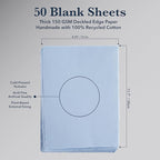Wanderings Blue A4 Handmade Paper with Deckled Edge - 8.3" x 11.7", 150 GSM, 50 Sheets Textured Paper - Perfect for, Drawing, Writing, Printing, Watercolor & Mixed Media