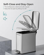 SONGMICS Bathroom Trash Can, 1.3 Gallon (5 L) Small Trash Bin with Lid, Slim for Small Spaces, Stainless Steel Garbage Can, Soft Close, Silver ULTB560E05