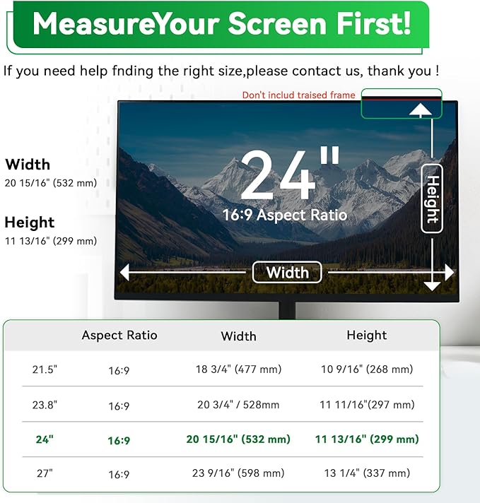 [2 Pack] Magnetic Hanging 24 Inch Computer Anti Blue Light Screen Protector for 16:9 Aspect Ratio Widescreen Monitor, Eye Protection Anti-Glare Light LED PC Screen Protector, Removable 24 in Protective Film